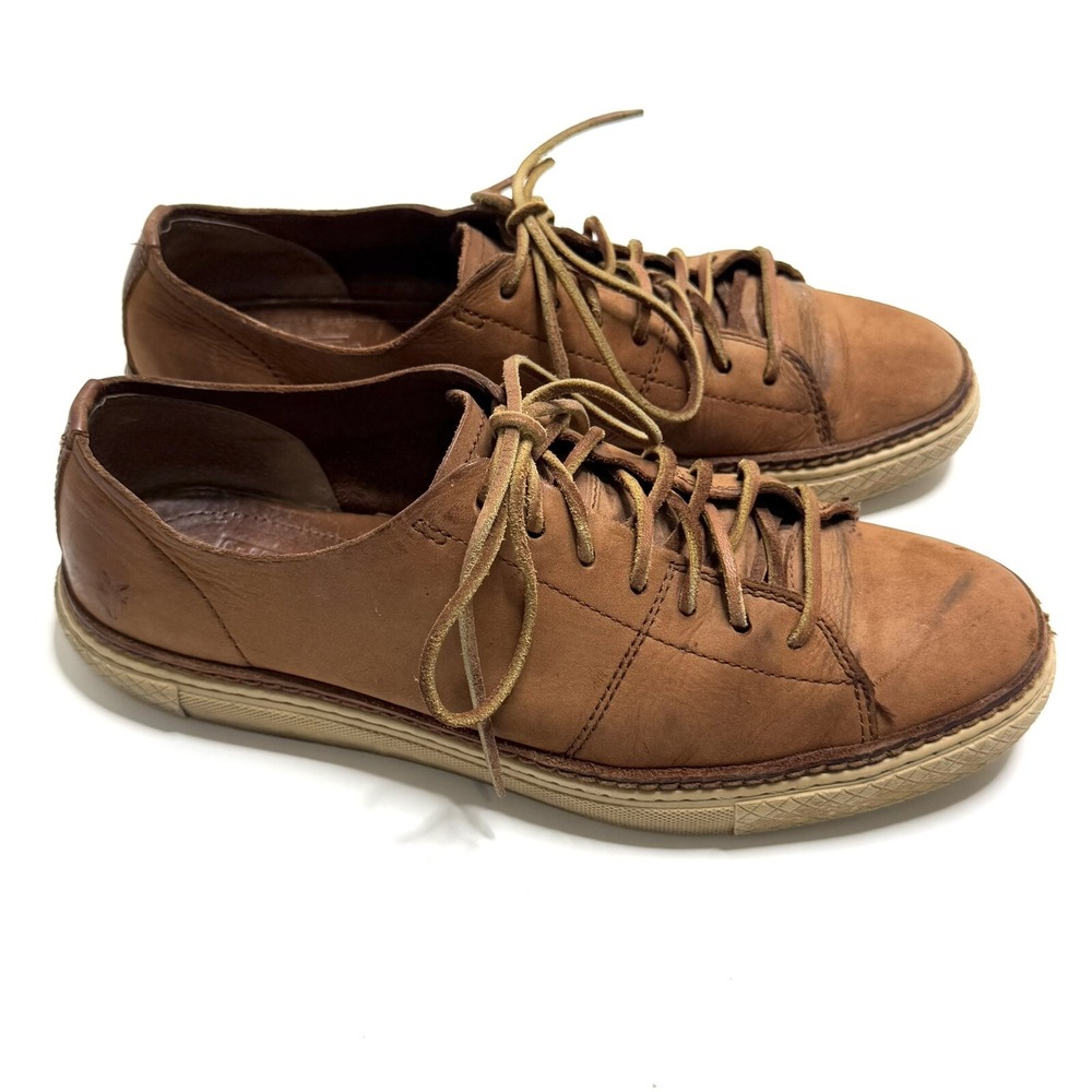 Frye Walker (Mens Size 9)‎ Leather Low Top Shoes Lace Up Sneakers Brown Cognac